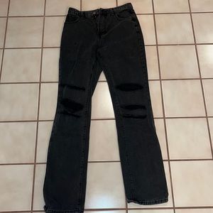 Black mid rise ripped boyfriend jeans
